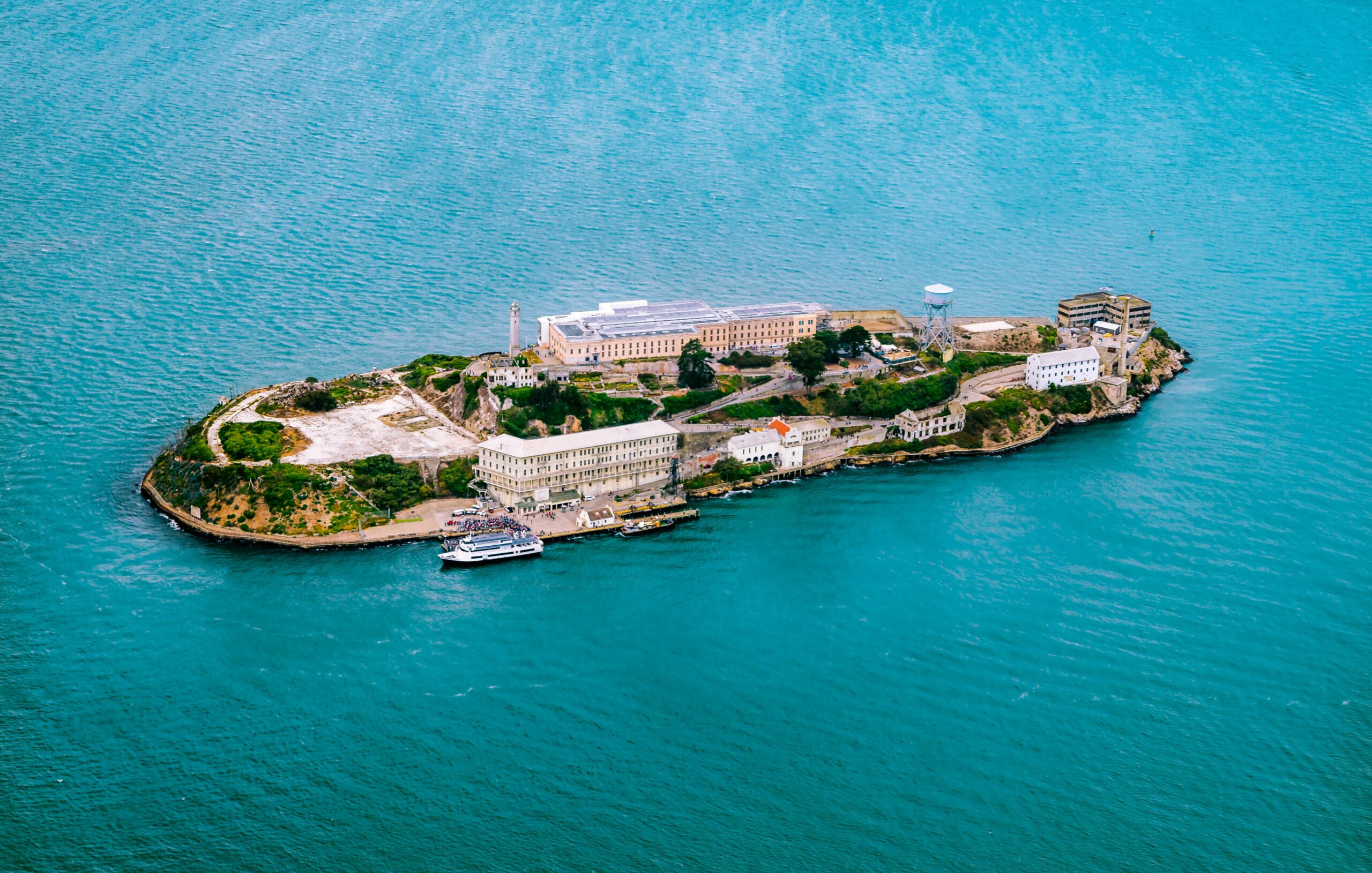 An aerial shot of Alcatraz Island