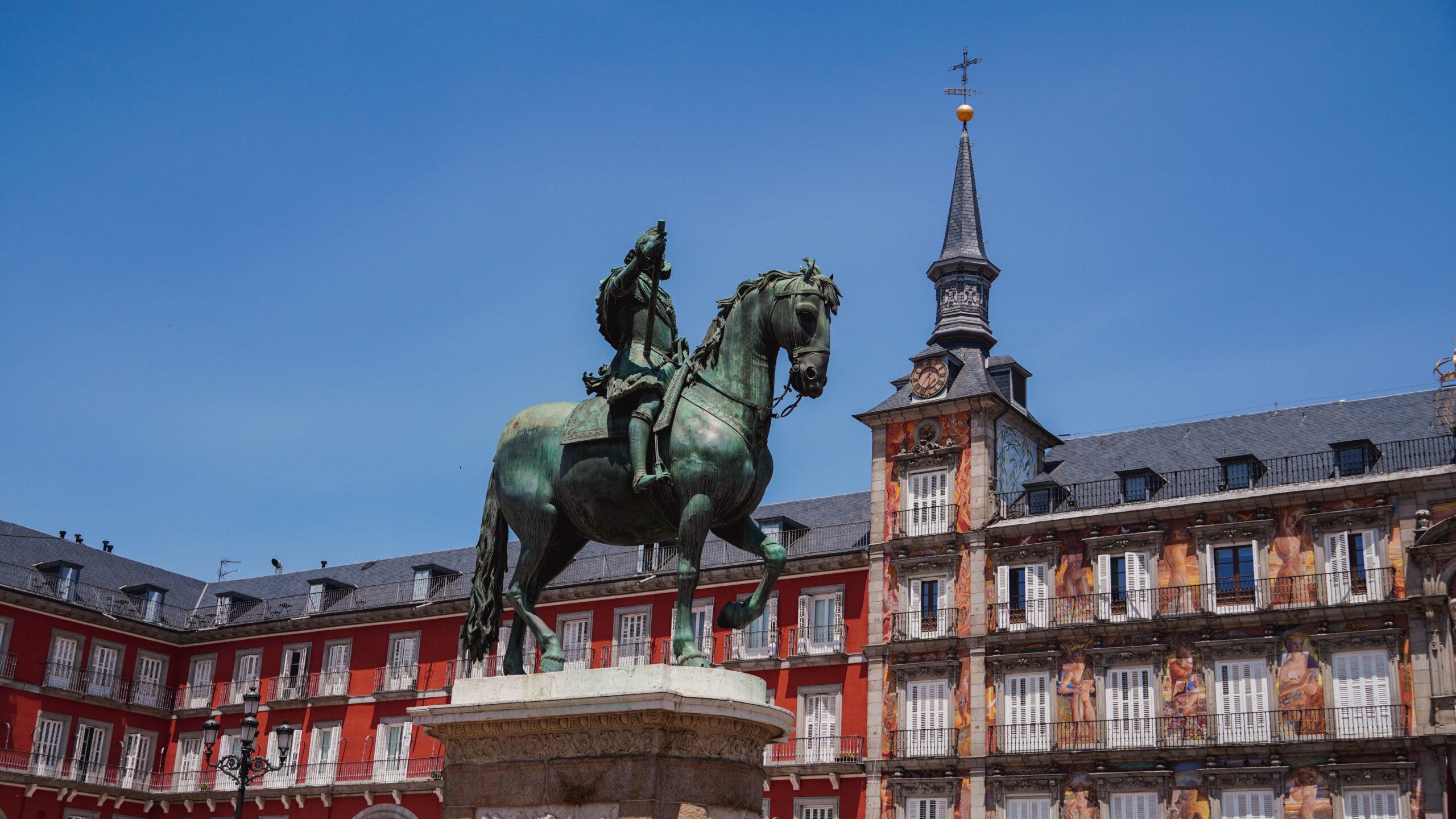 The Casa de la Panadería and Statue of Philip III in Plaza Mayor, Madrid
