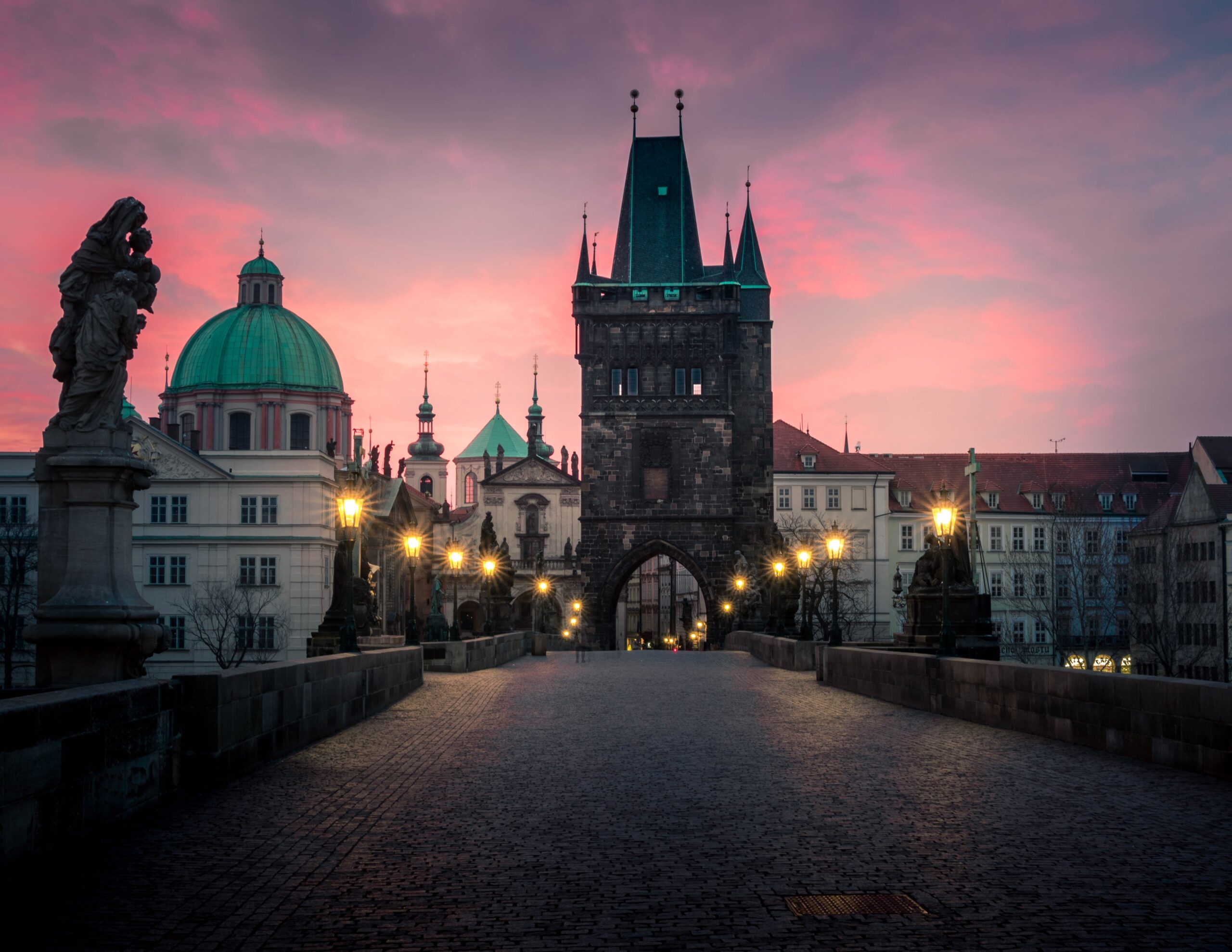 the Charles Bridge at dusk