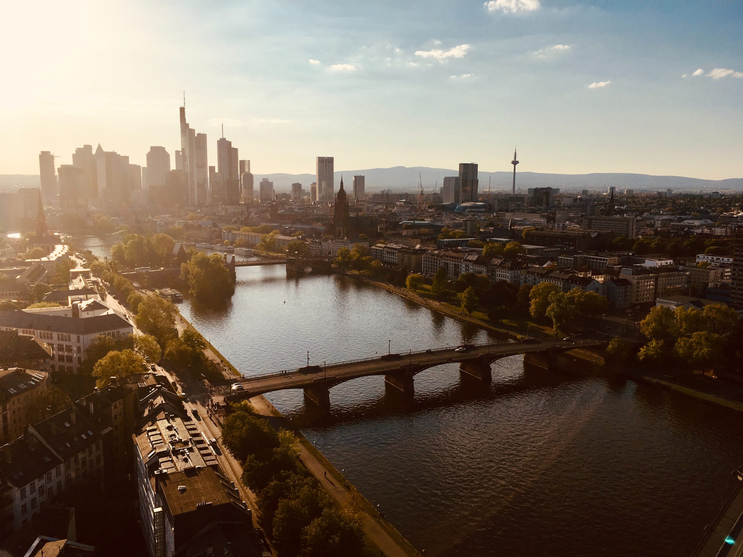 The Frankfurt skyline at sunset