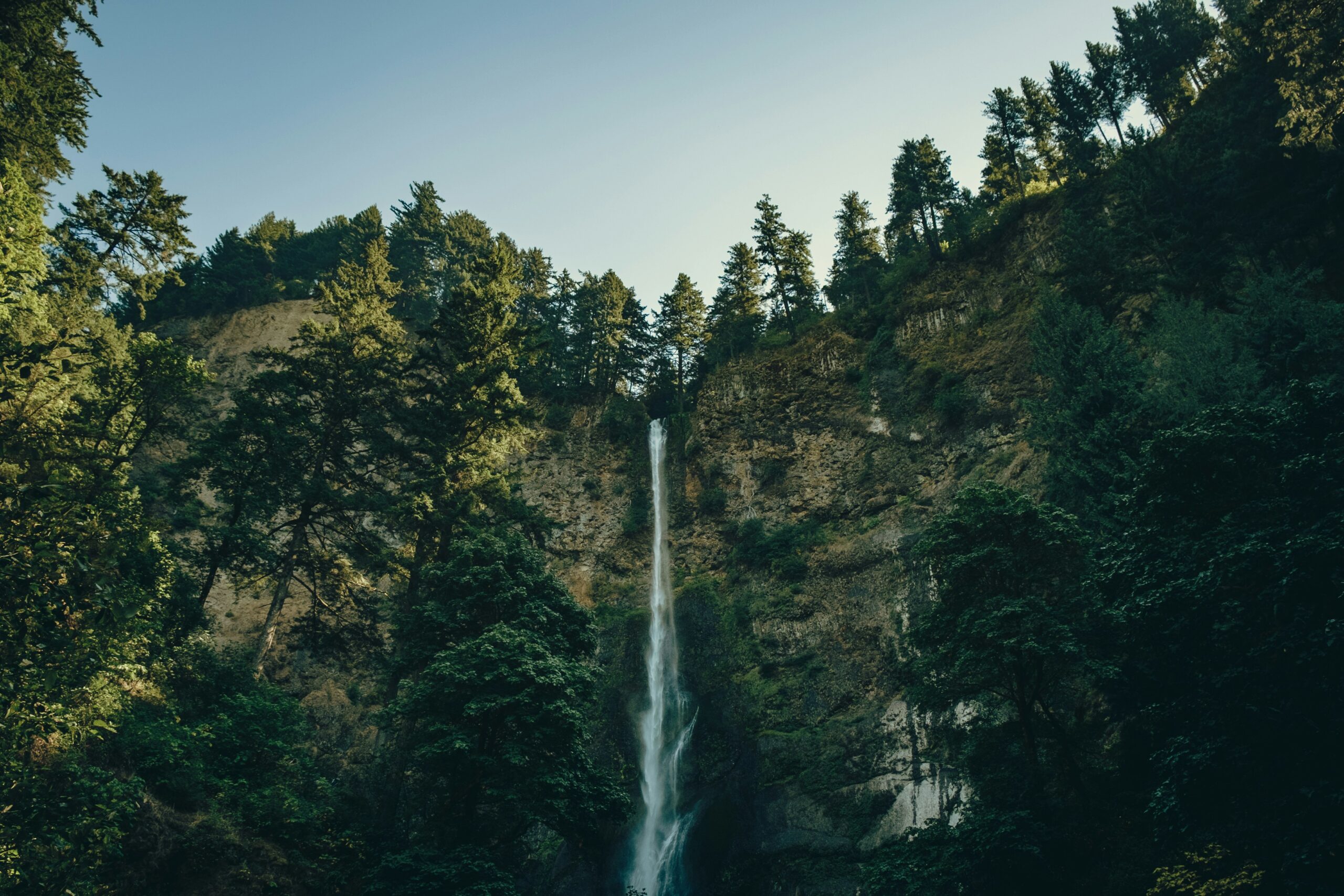 A wide, clear shot of a waterfall